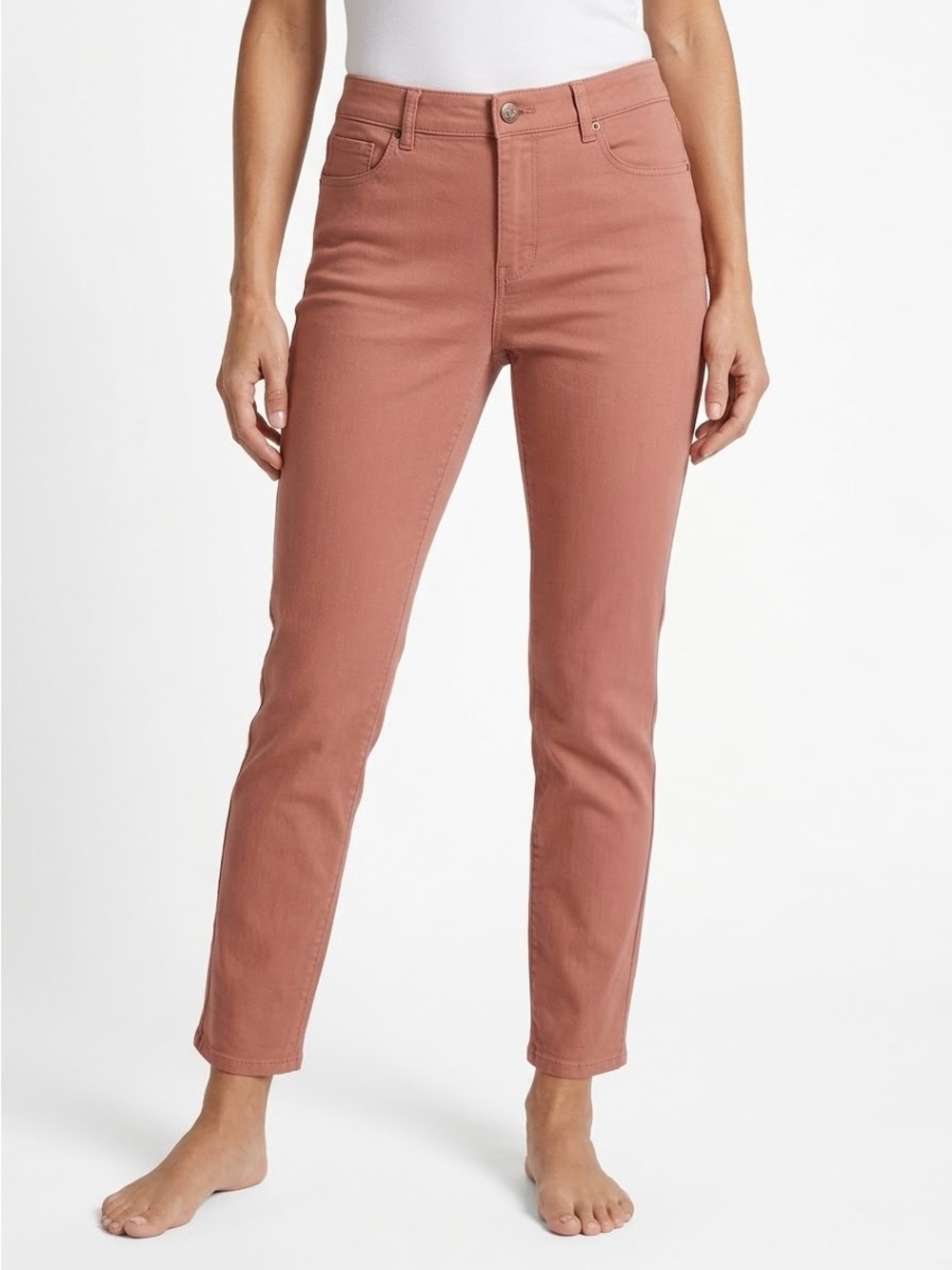 CHICO’S So Slimming Girlfriend Ankle Mauve Cropped High-Rise Straight Jeans #LHP
